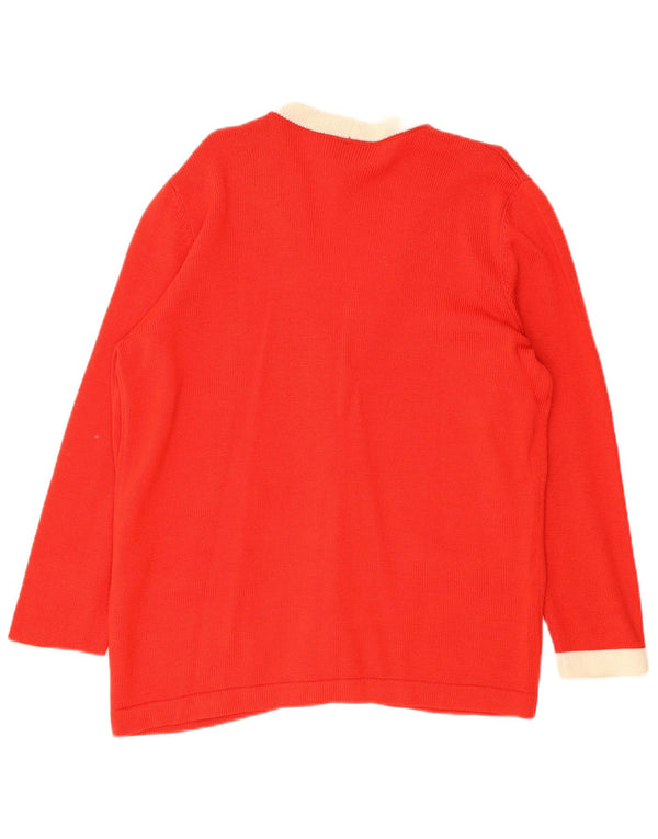 Luisa Spagnoli Dame Cardigan Sweater UK 16 Large Red Colourblock Uld