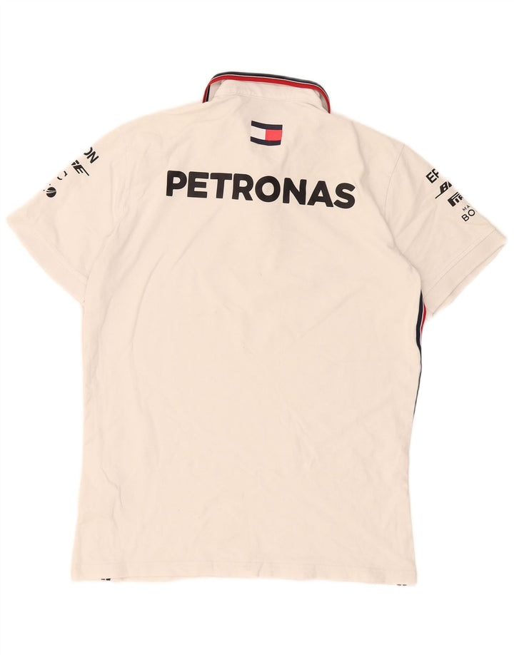 Vintage grafisk poloshirt til mænd mellem hvid stribet bomuld
