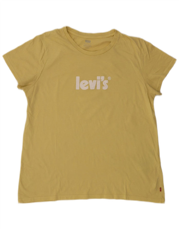 LEVI'S Grafisk T-shirt top til kvinder UK 18 XL Gul bomuld