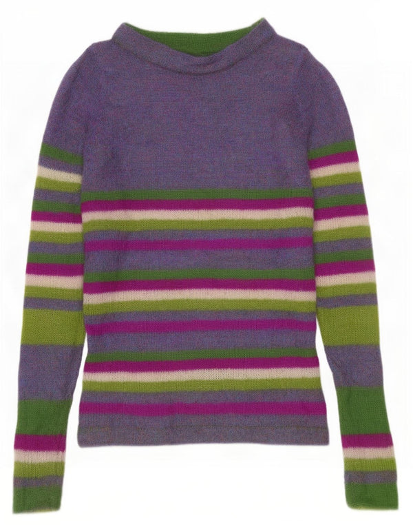 Vintage Dame Turtle Neck Jumper Sweater UK 12 Medium Lilla Stribet