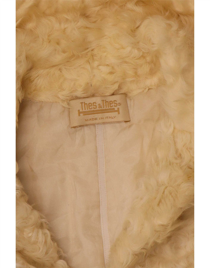 Vintage Dame imiteret Pelsjakke UK 12 Medium Beige