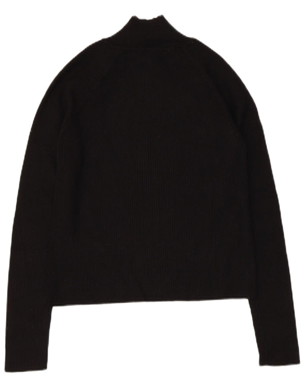 Zara Womens Crop Button Neck Jumper Sweater UK 14 Large Black Viscose