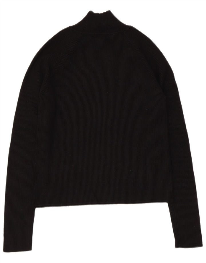 Zara Womens Crop Button Neck Jumper Sweater UK 14 Large Black Viscose