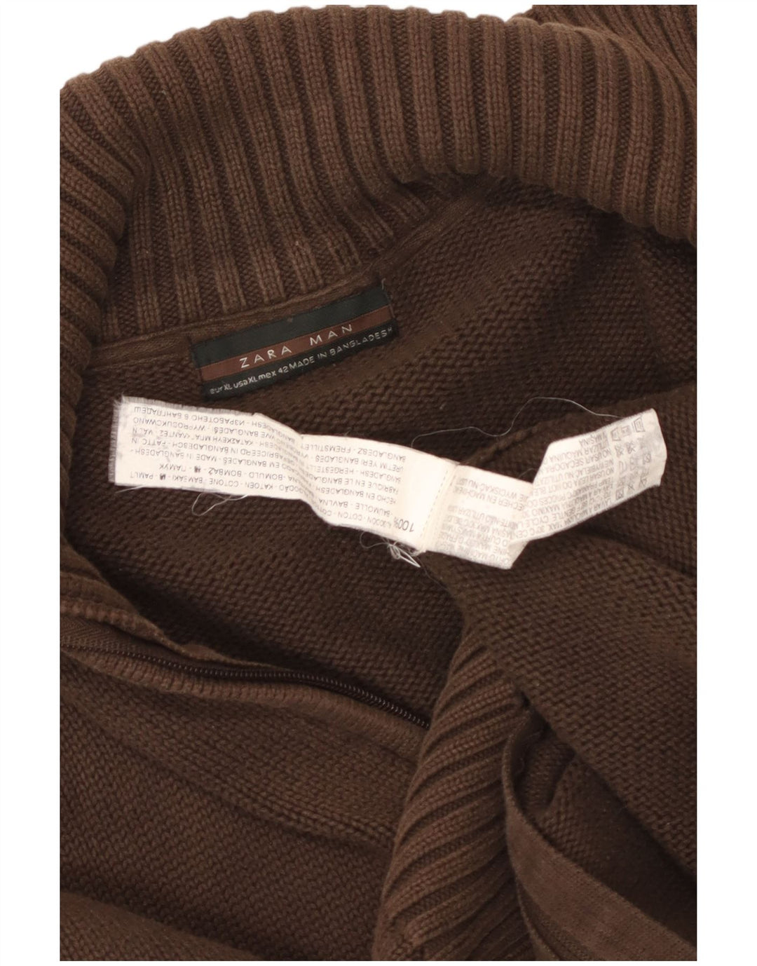 Zara herre cardigan sweater XL brun bomuld