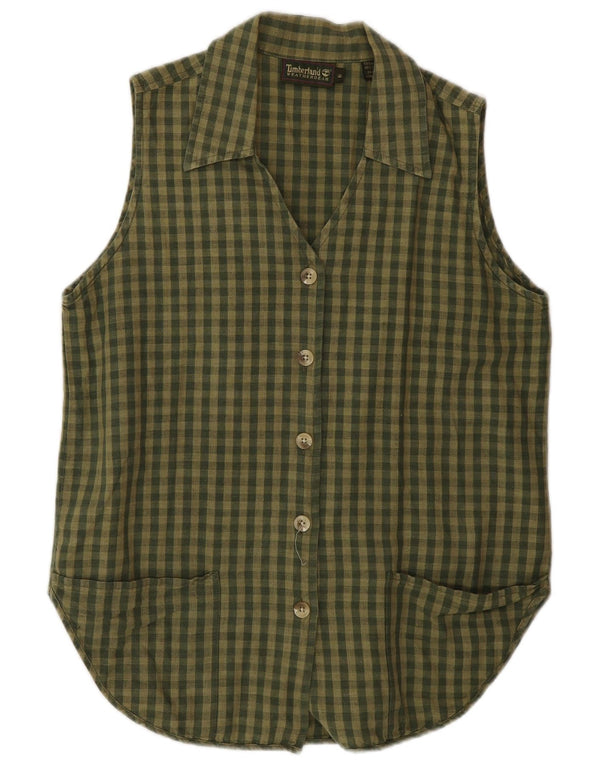 Timberland Dame ærmeløs skjortebluse US 6 Medium Khaki Gingham Linen