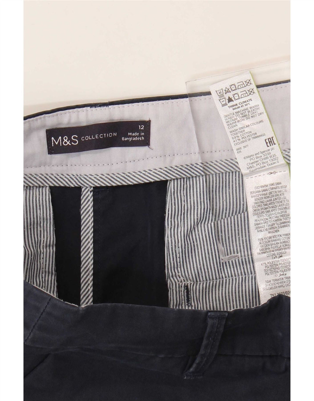 Marks & Spencer Chino Shorts til kvinder UK 12 Medium W32 Marineblå Bomuld