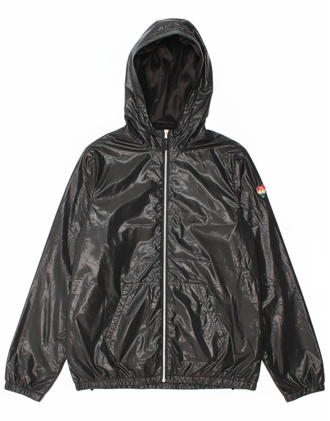 BENETTON Boys Hooded Bomber Jacket 13-14 Years 3XL Black Polyester