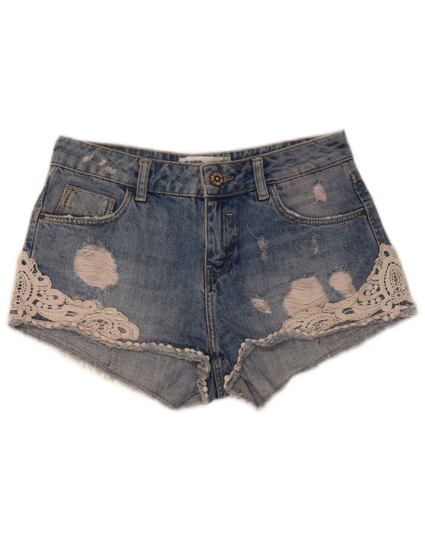 Zara Womens Distressed Denim Shorts EU 32 2XS W22 Blå Bomuld