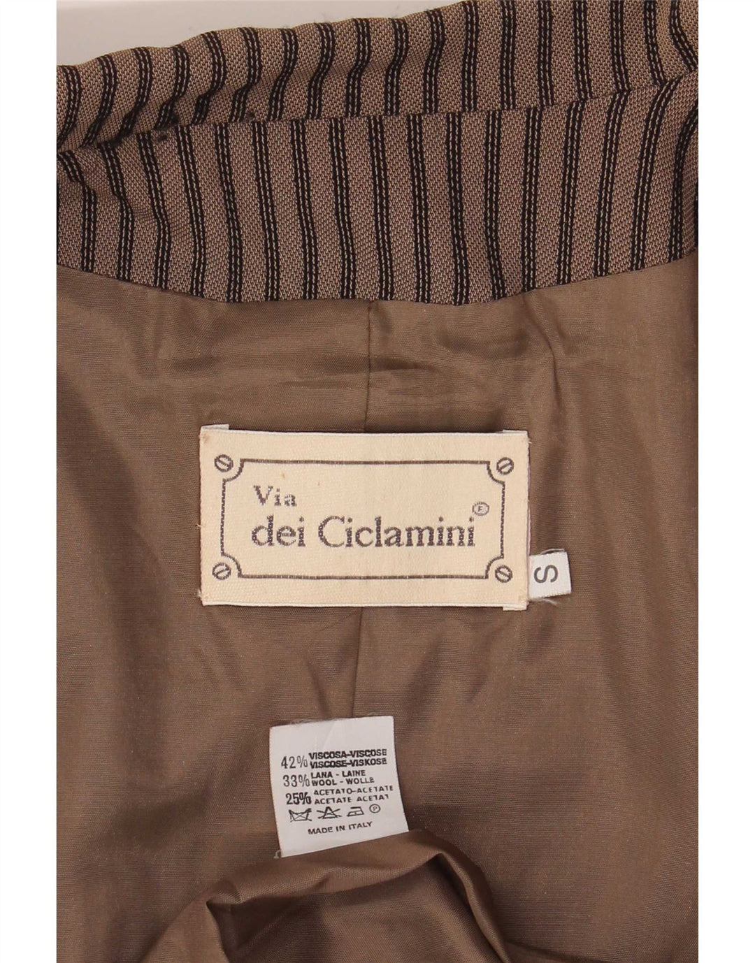 Via Dei Ciclamini Dame 3-knaps blazerjakke UK 10 Lille brun stribet
