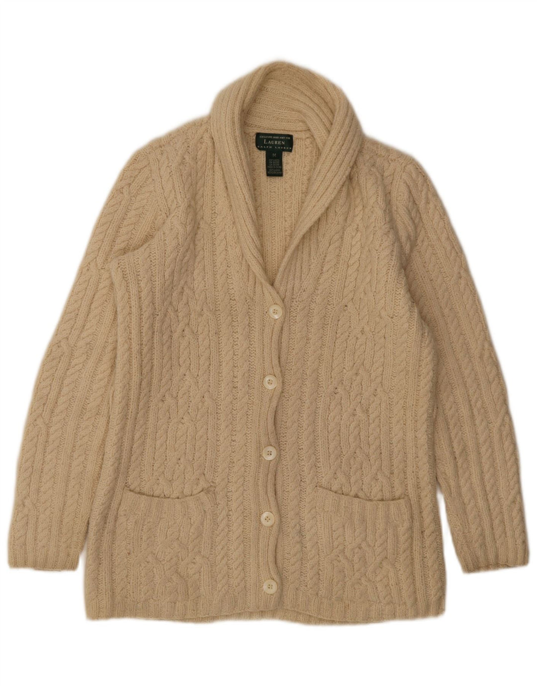 Ralph Lauren Dame Cardigan Sweater UK 14 Medium Off White Uld