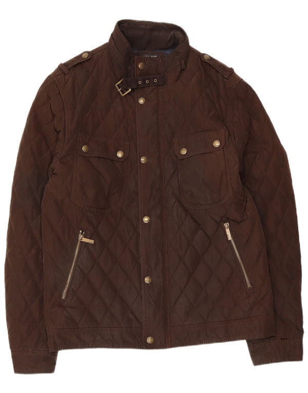 Zara Herre Militær Quiltet Jakke UK 42 XL Brun
