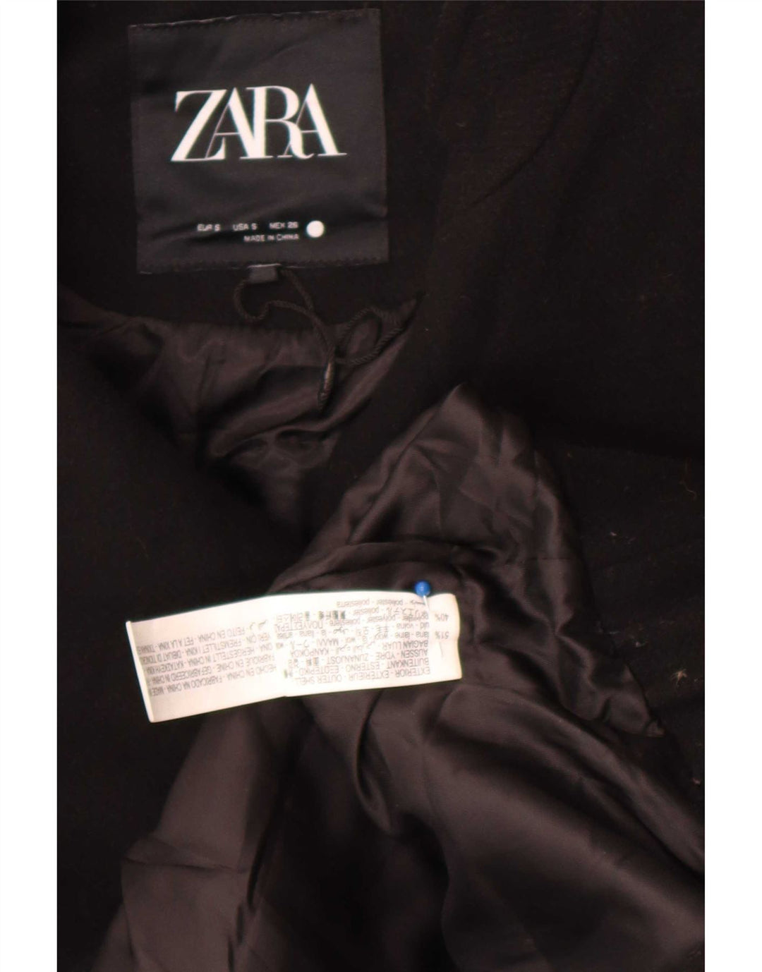 Zara Dame Oversized Bomber Jacket UK 10 Small Black Wool