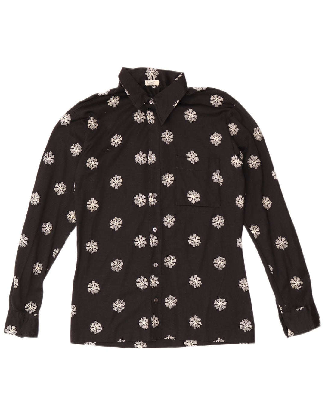 Vintage dameskjorte UK 14 Medium Black Floral