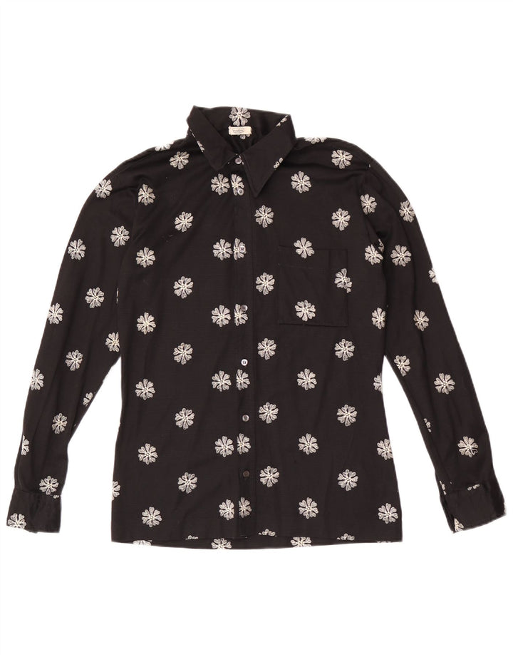 Vintage dameskjorte UK 14 Medium Black Floral