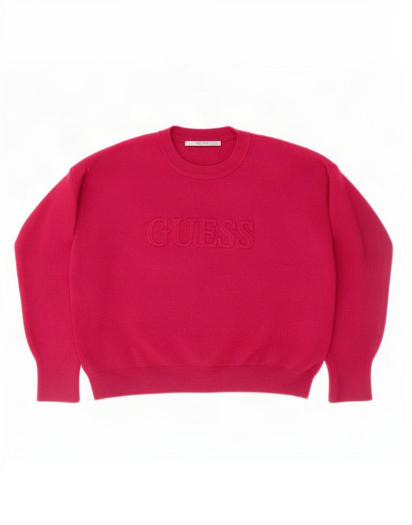 Guess Womens Crop Graphic Oversized Crew Neck sweater UK 6 XS Pink