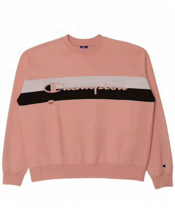 Champion Dame Grafisk Sweatshirt Jumper UK 16 Large Pink Colourblock