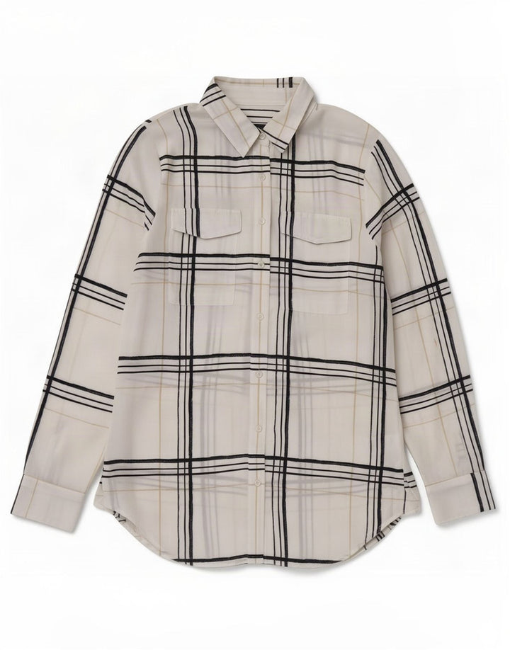 Marks & Spencer Dame Oversized Skjorte UK 10 Small White Plaid Polyester
