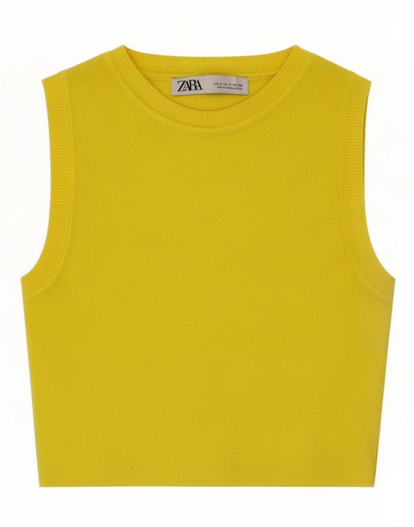 Zara Womens Crop Vest Top UK 8 Small Yellow Viscose