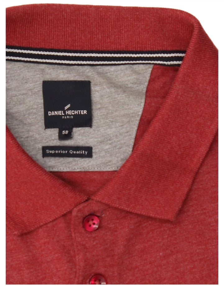 DANIEL HECHTER Mens Long Sleeve Polo Shirt IT 58 2XL Red Cotton