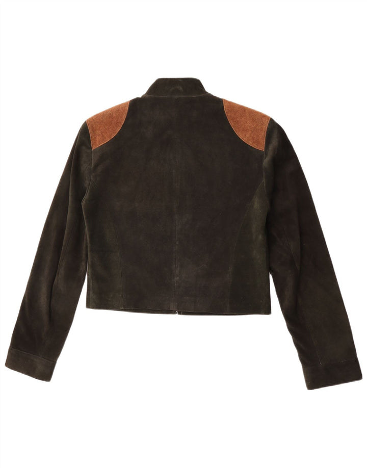 Vintage Kvinders Crop Bomber Jacket UK 12 Medium Green Colourblock