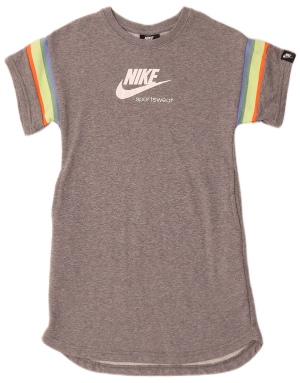 NIKE Girls Standard Graphic Jumper Dress 8-9 Years Small Grey Colourblock