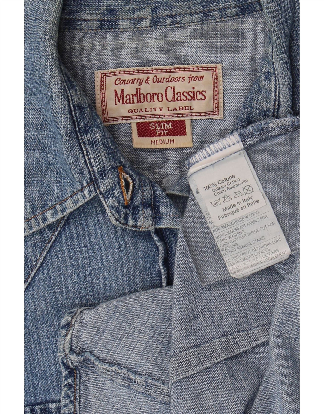 Marlboro Classics Dame Slim Fit Denim Shirt UK 12 Medium Blue Cotton