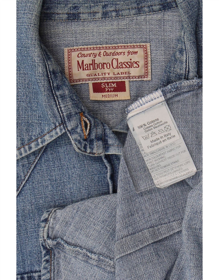 Marlboro Classics Dame Slim Fit Denim Shirt UK 12 Medium Blue Cotton