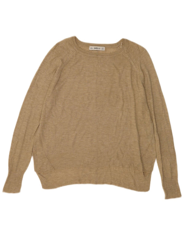 Zara Dame Oversized Boat Neck Jumper Sweater UK 10 Small Khaki Viscose