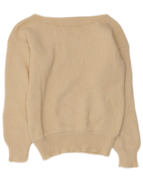 Vintage Womens Crop Boat Neck Jumper Sweater IT 44 Medium Off White Akryl