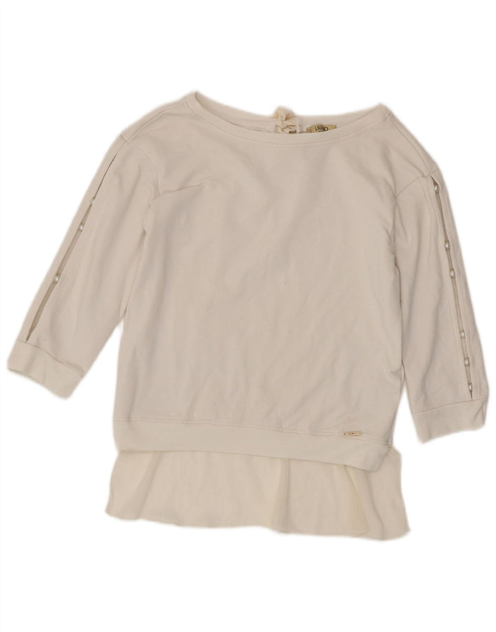 Liu Jo Sweatshirt med 3/4 ærmer til kvinder IT 40 Lille hvid bomuld
