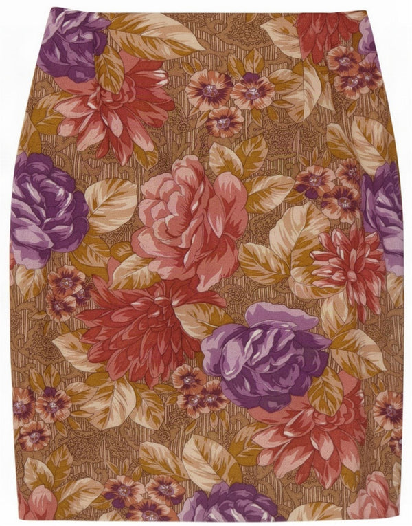 Vintage Womens Pencil Skirt IT 42 Medium W24 Brown Floral Viscose