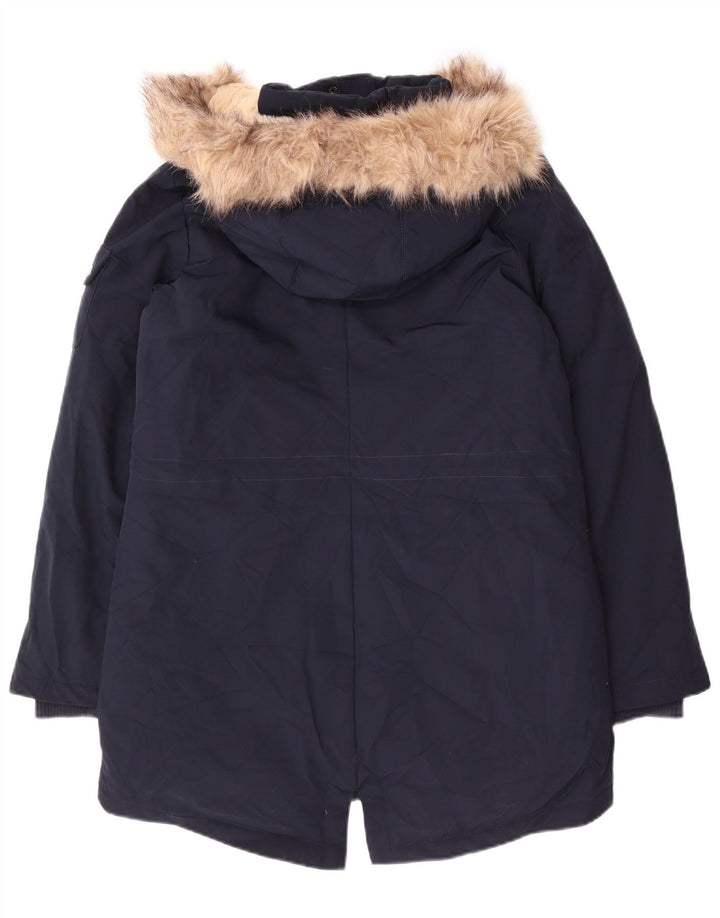 Ralph Lauren Dame Hooded Parka Jacket UK 10 Small Navy Blue Polyester