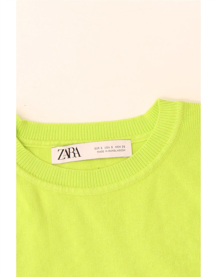 ZARA Womens Crop Kortærmet Boat Neck Jumper Sweater UK 8 Small Green