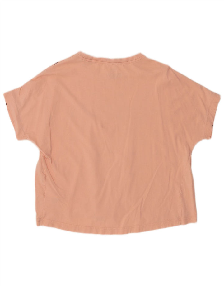 ADIDAS Dame Oversized Crop Grafisk T-Shirt Top UK 8/10 Small Pink Bomuld