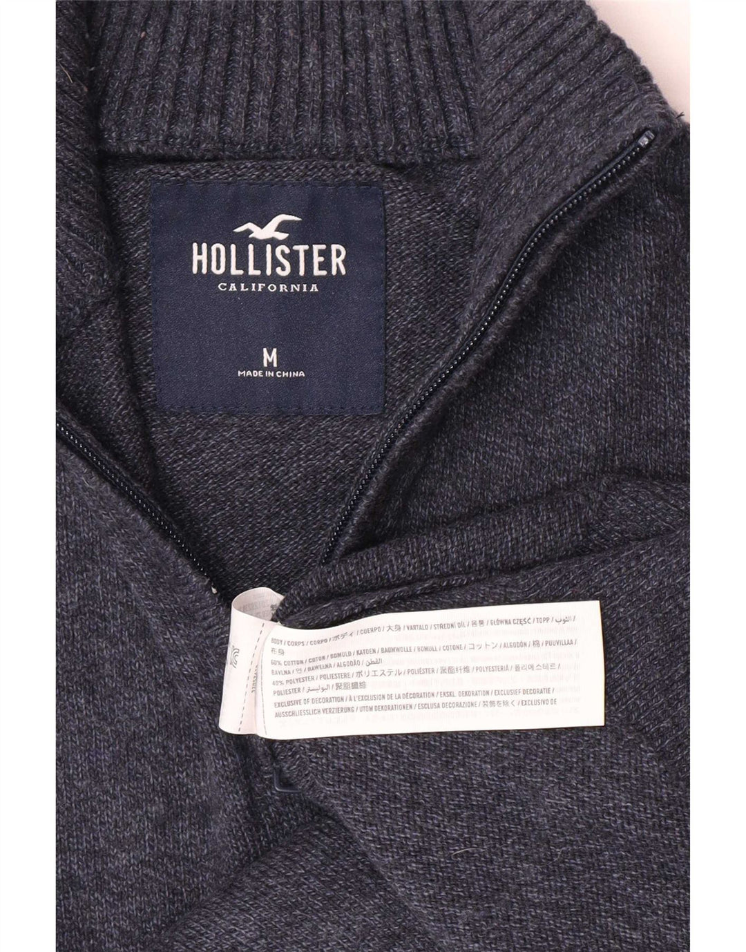 Hollister Herre Zip Neck Jumper Sweater Medium Navy Blue Bomuld