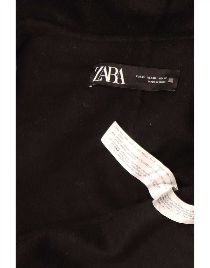 Zara Dame Oversized Hætte Åben Overfrakke UK 18 XL Sort Uld
