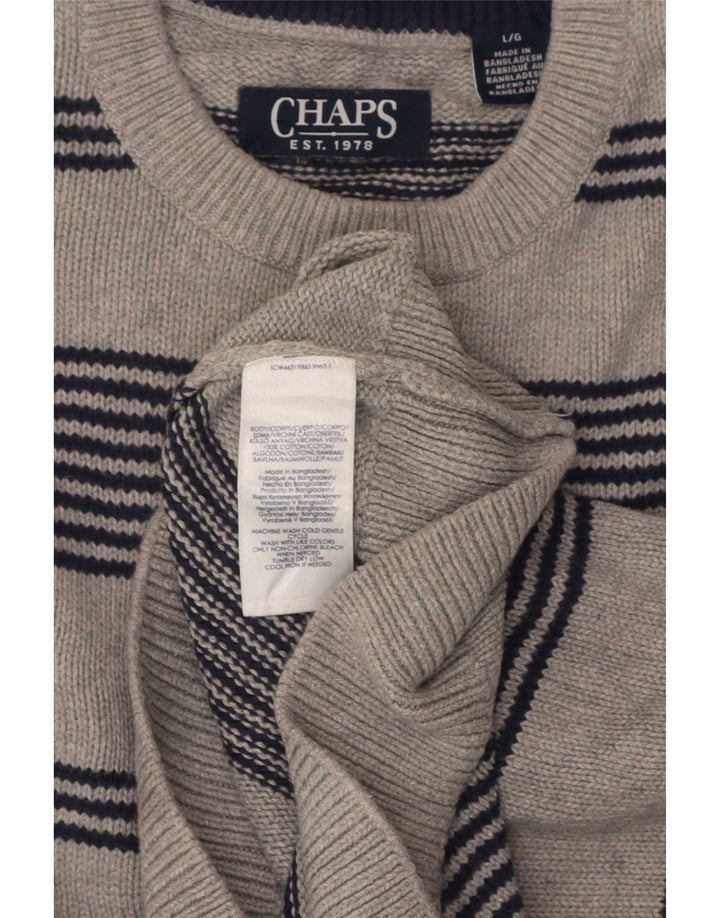 Chaps Herre Regular Fit Crew Neck Jumper Sweater Stor grå stribet bomuld
