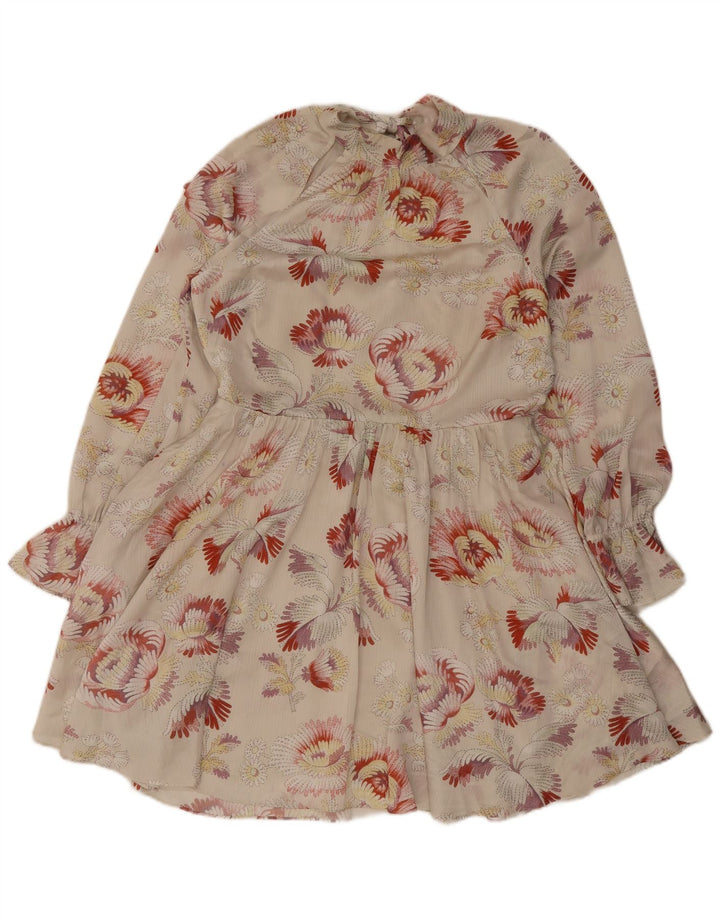 Ted Baker Dame Langærmet Tiered Dress Størrelse 4 Large Beige Floral