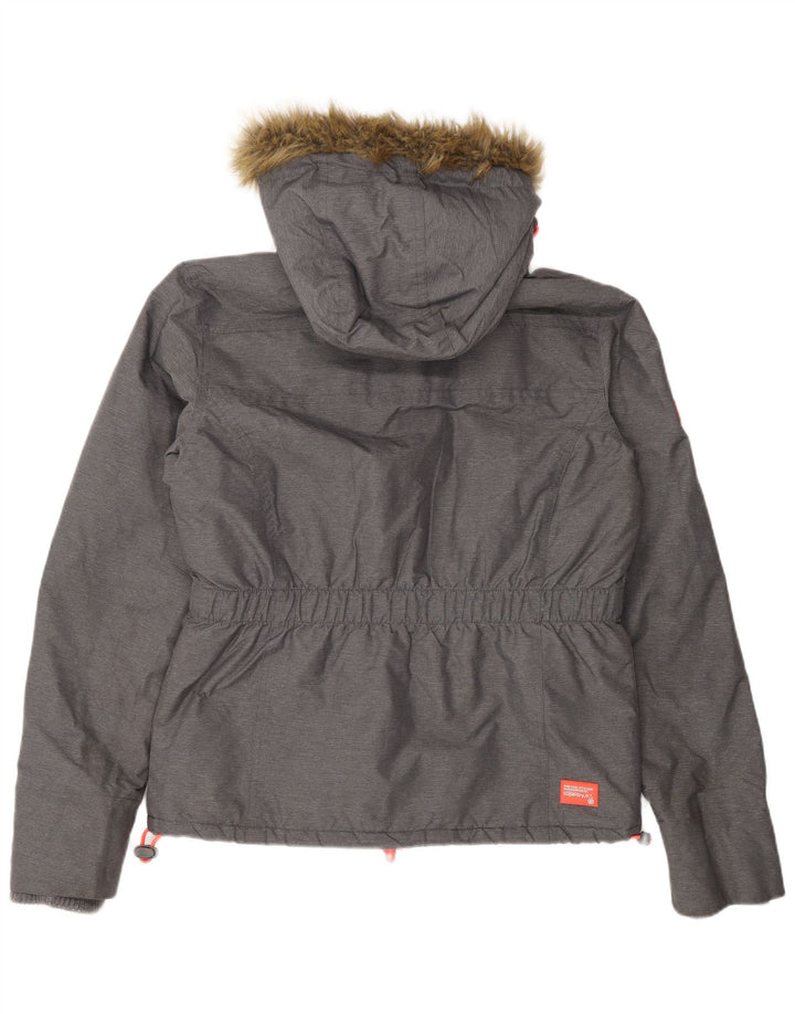 Superdry vindjakke med hætte til kvinder UK 16 Stor grå nylon