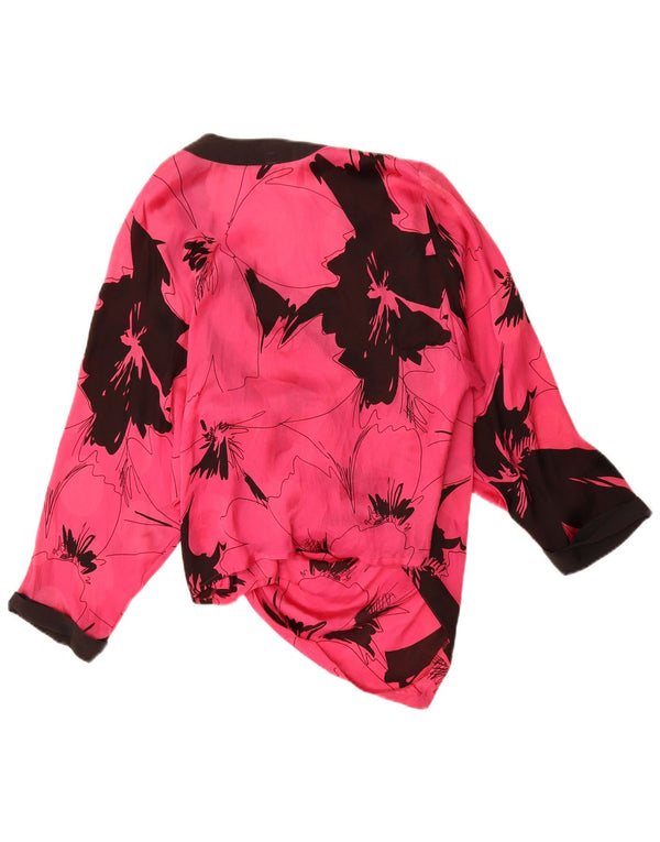 Vintage kvinders asymmetrisk skjortebluse UK 14 Large Pink Floral