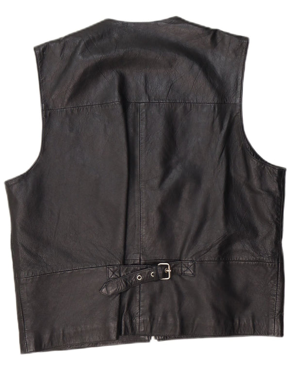 VINTAGE Mens Leather Waistcoat Medium Black Leather