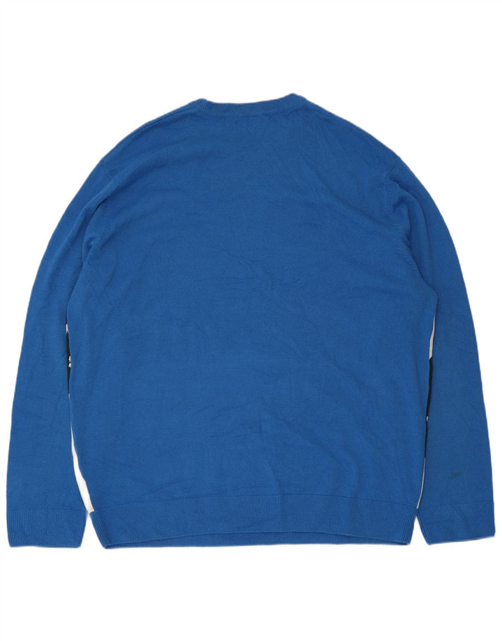 Marks & Spencer Herre grafisk rund hals sweater 2XL blå farveblok