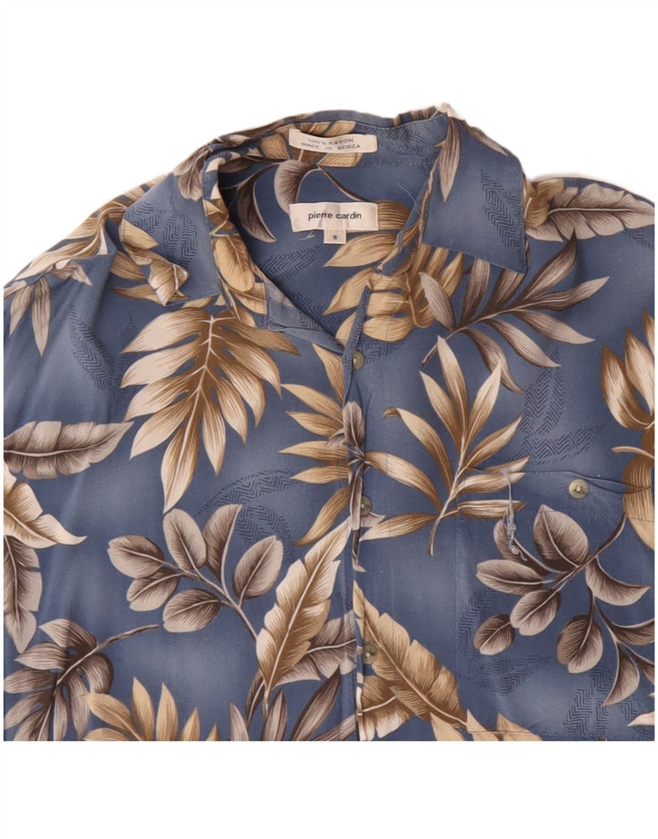 PIERRE CARDIN Kortærmet skjorte til mænd, lille blå blomster-rayon
