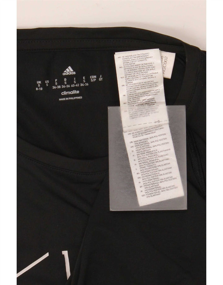Adidas Dame Climalite Grafisk T-Shirt Top UK 8/10 Small Black Polyester