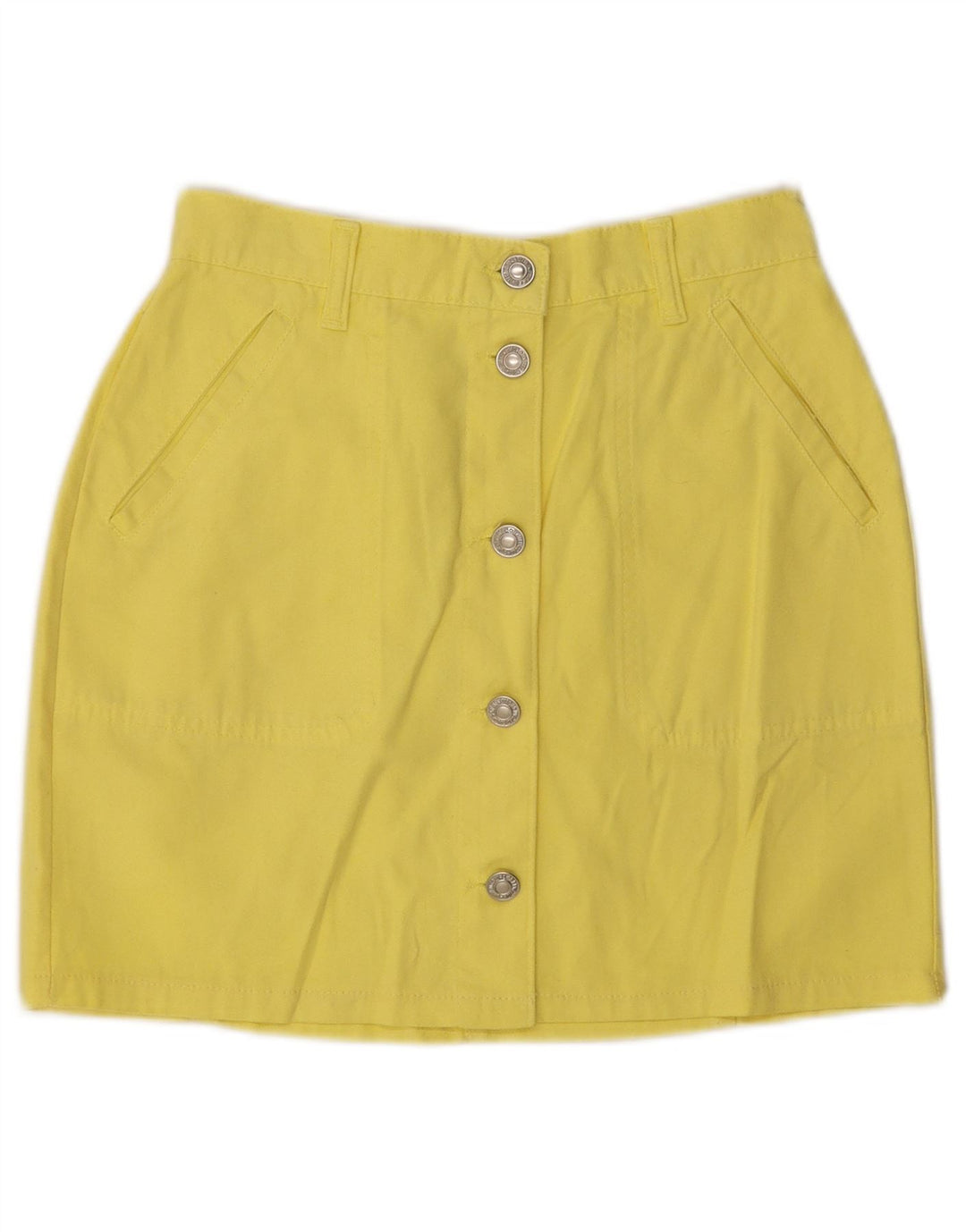 Benetton Dame Mini Nederdel IT 40 Lille W26 Gul Bomuld