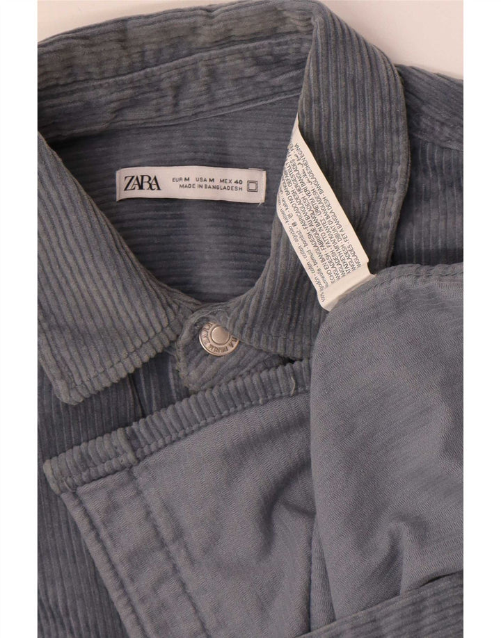 Zara Herre Corduroy skjorte Medium Blue Bomuld