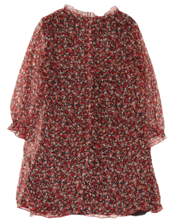 Zara Dame Langærmet Skift Kjole UK 10 Small Red Floral Polyester