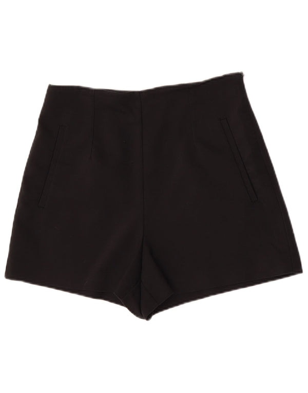 Zara Kvinders højtaljede Casual Shorts Medium W28 Sort Bomuld