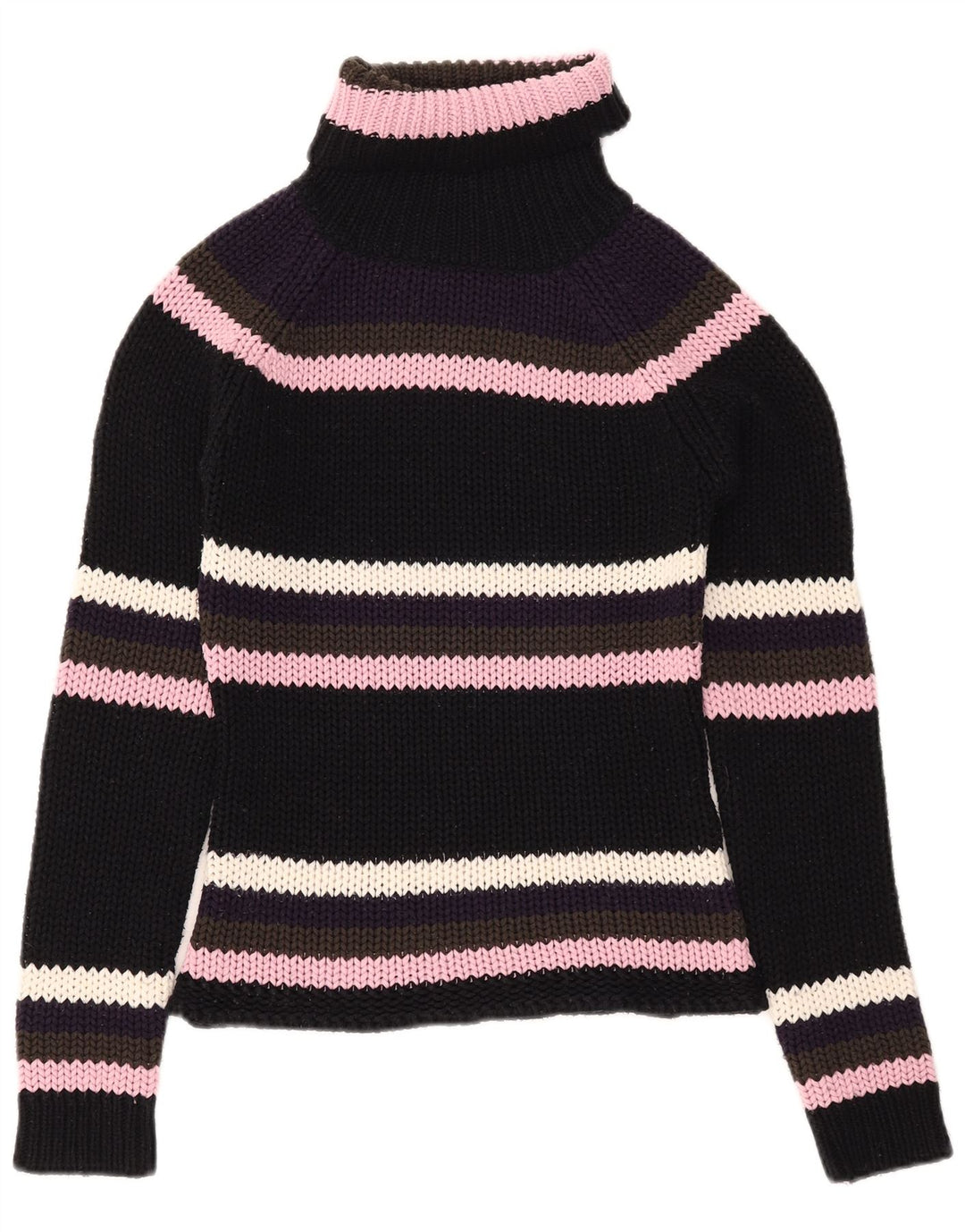 Madonna Dame Roll Neck Jumper Sweater UK 12 Medium Sort Stribet Akryl
