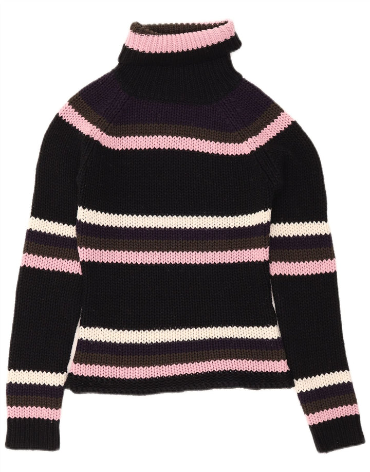 Madonna Dame Roll Neck Jumper Sweater UK 12 Medium Sort Stribet Akryl